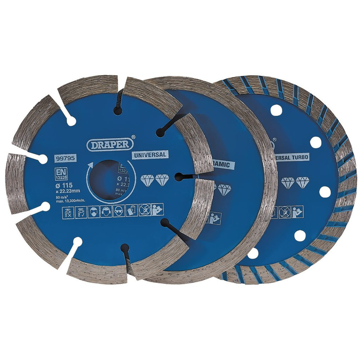 Draper Tools Diamond Blade Set, 115mm (3 Piece)