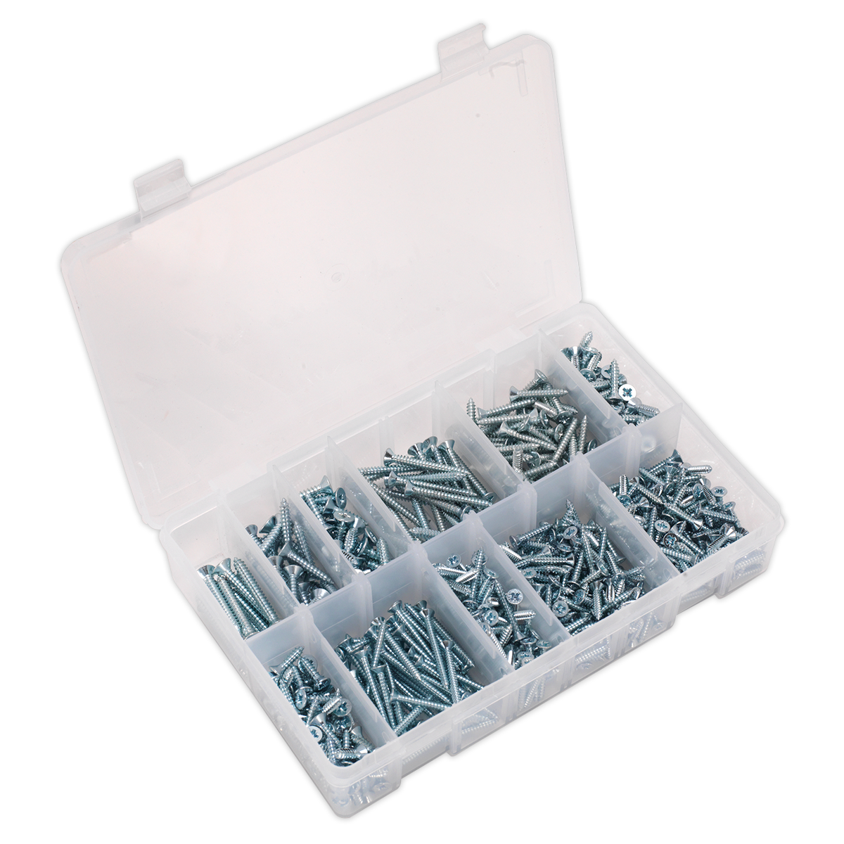 Sealey Self-Tapping Screw Assortment 600pc Countersunk Pozi Zinc