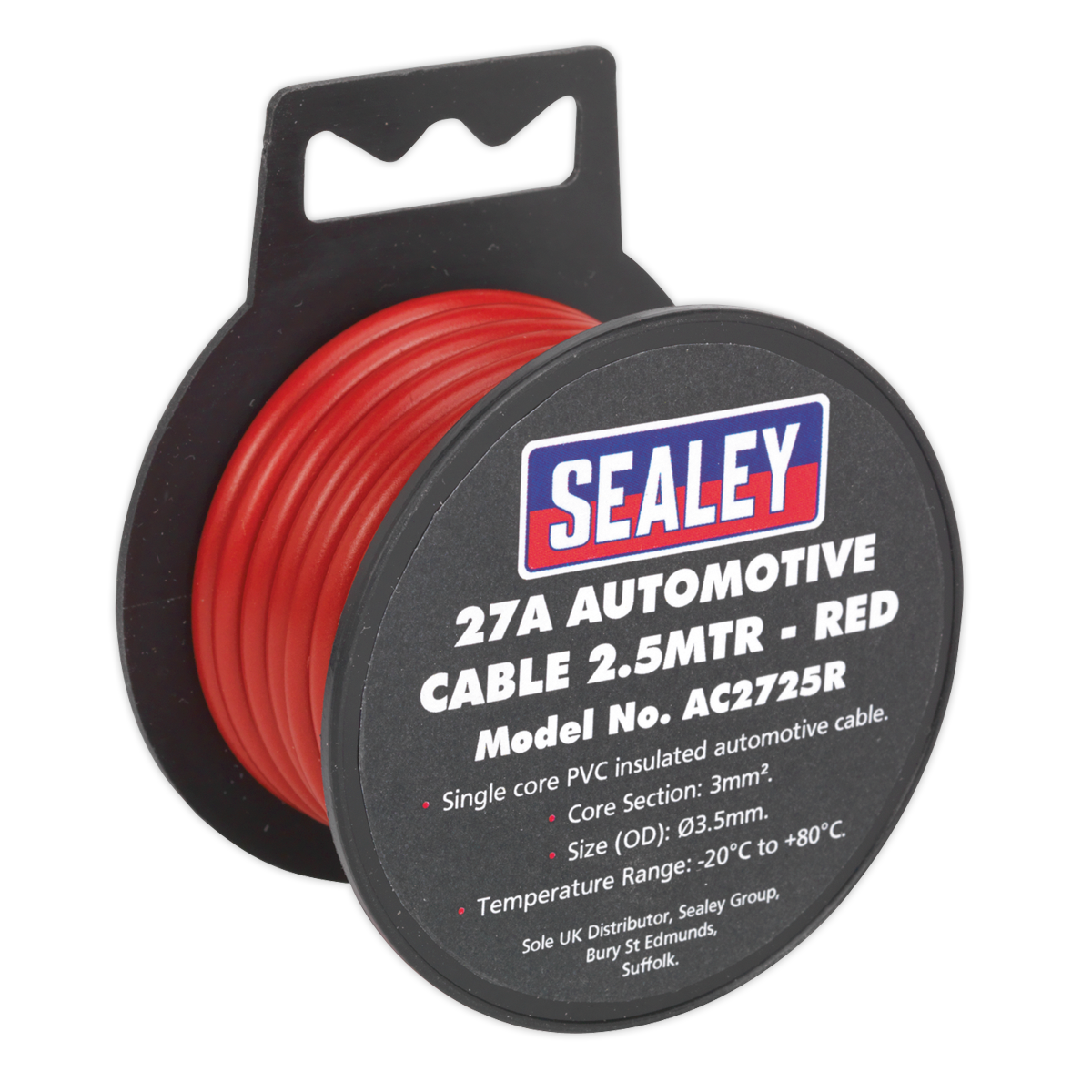 Sealey Automotive Cable Thick Wall 27A 2.5m Red