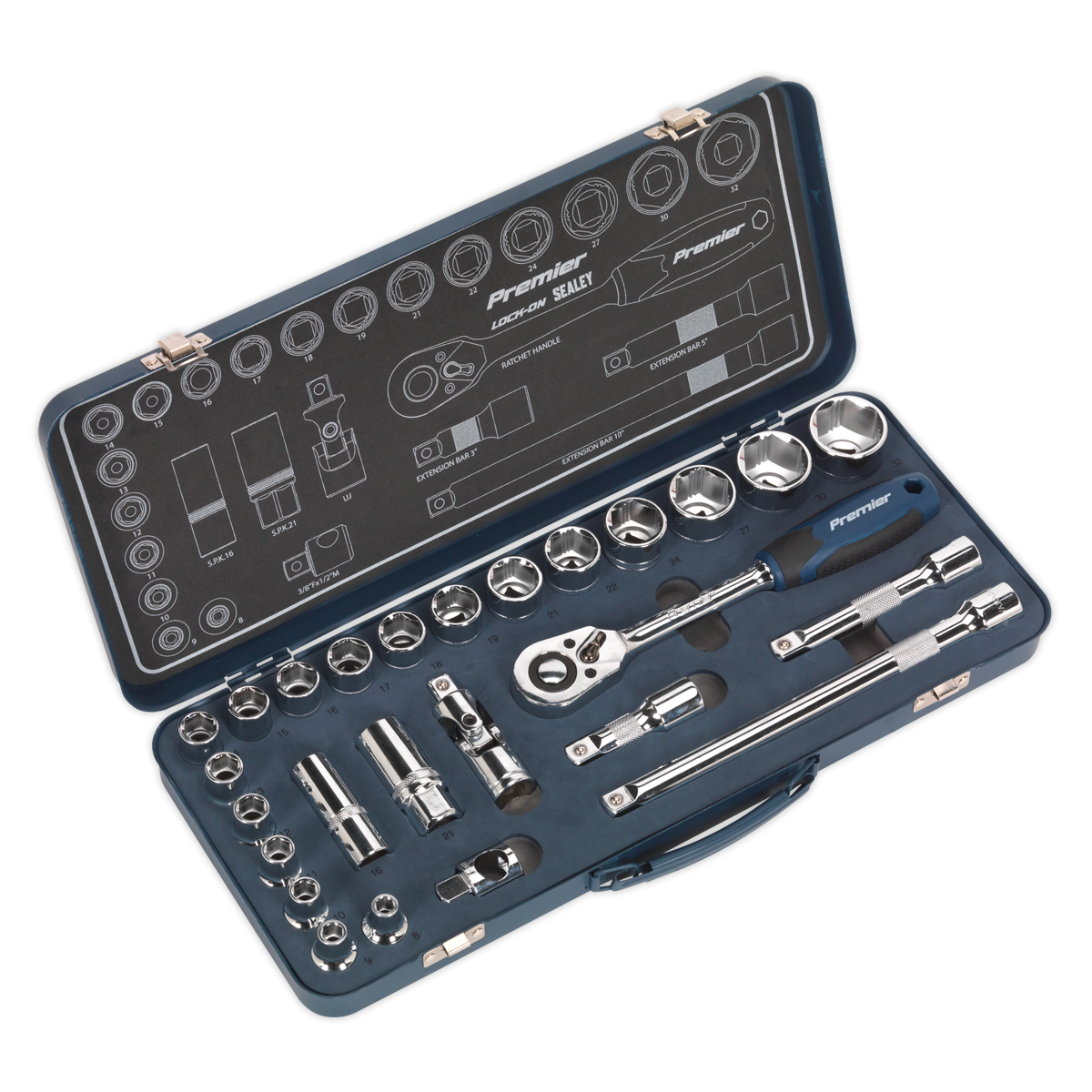 Sealey Socket Set 26pc 1/2"Sq Drive Lock-On 6pt Metric