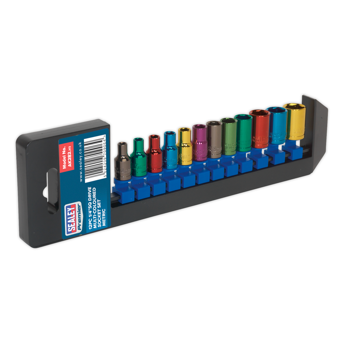 Sealey Multi-Coloured Socket Set 12pc 1/4"Sq Drive 6pt WallDrive® Metric
