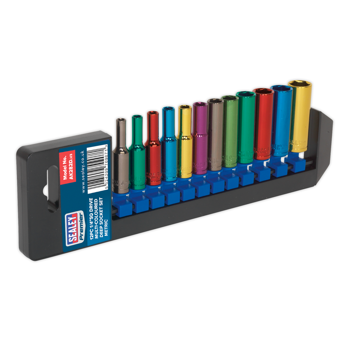 Sealey Multi-Coloured Socket Set 12pc 1/4"Sq Drive Deep WallDrive® Metric