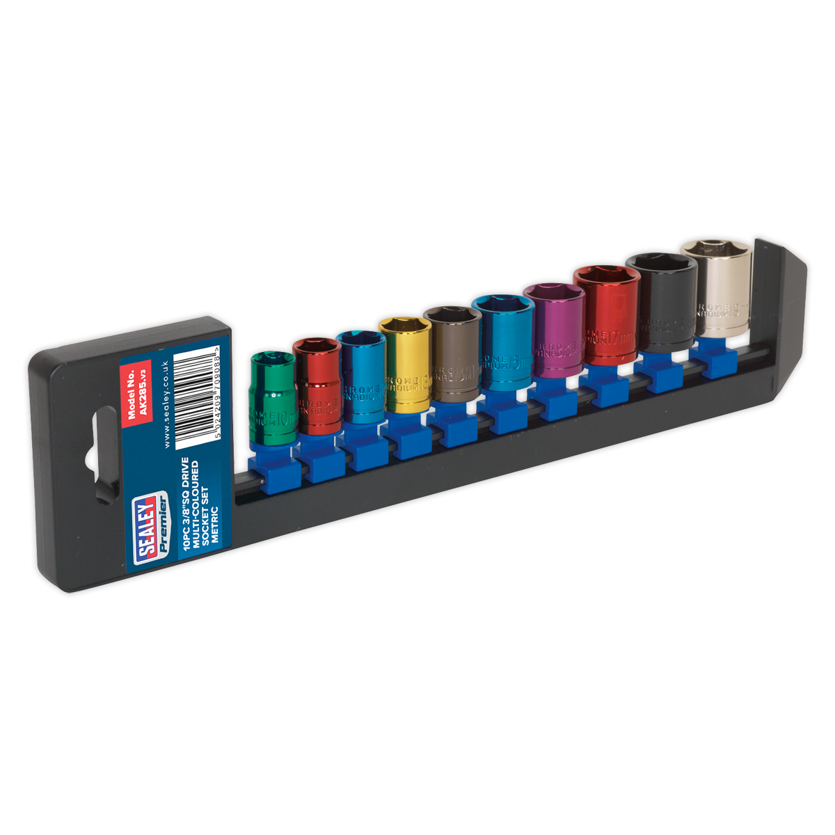 Sealey Multi-Coloured Socket Set 10pc 3/8"Sq Drive 6pt WallDrive® Metric