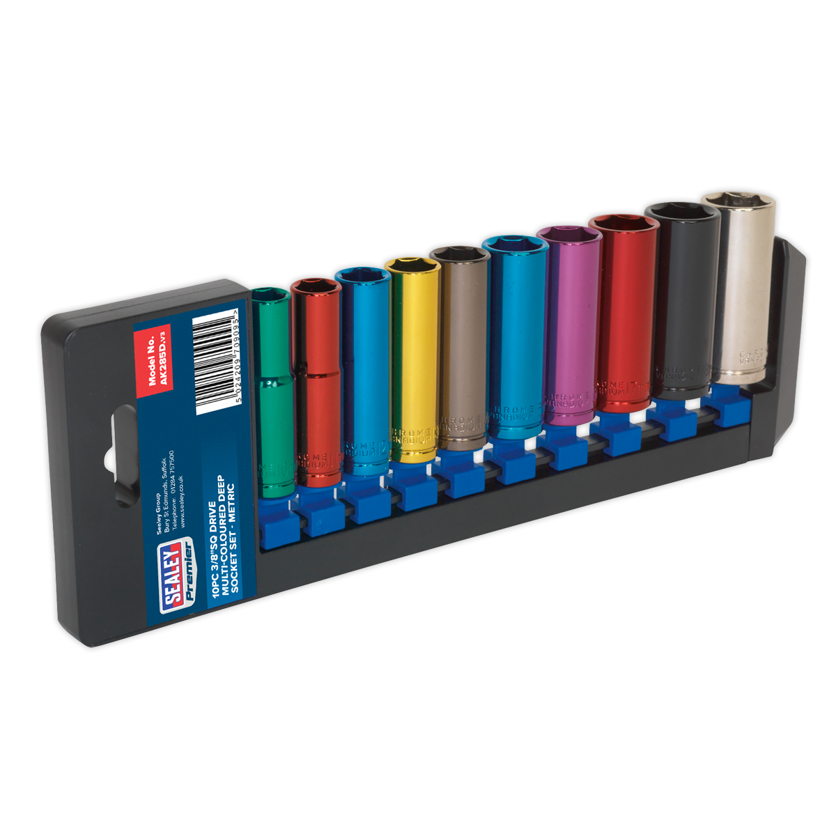 Sealey Multi-Coloured Socket Set 10pc 3/8"Sq Drive 6pt Deep WallDrive® Metric