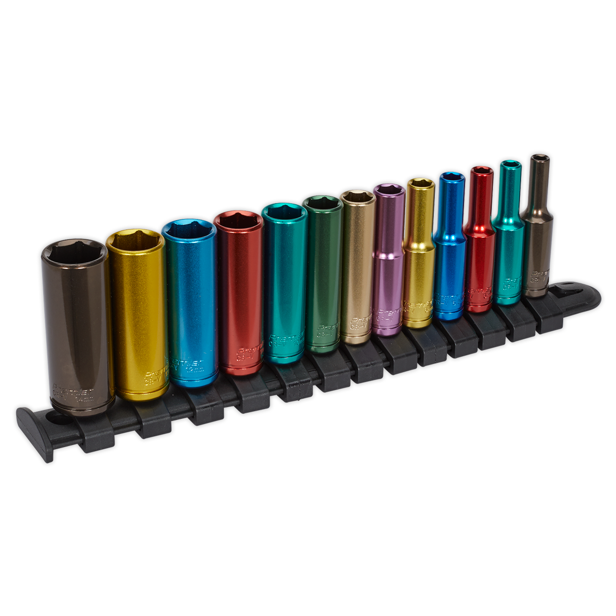 Sealey Multi-Coloured Socket Set 13pc 1/4"Sq Drive 6pt Deep WallDrive® Metric