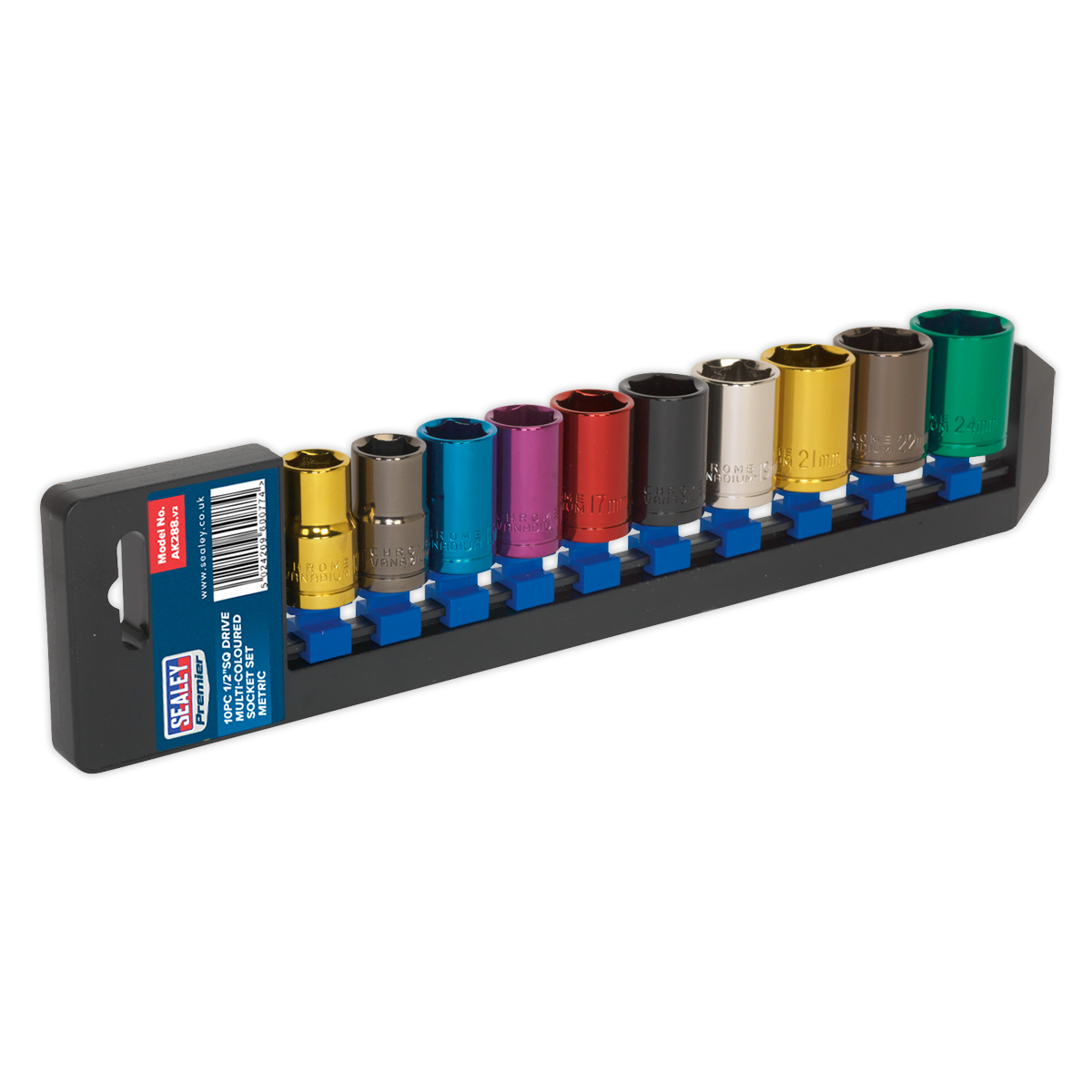 Sealey Multi-Coloured Socket Set 10pc 1/2"Sq Drive WallDrive® Metric