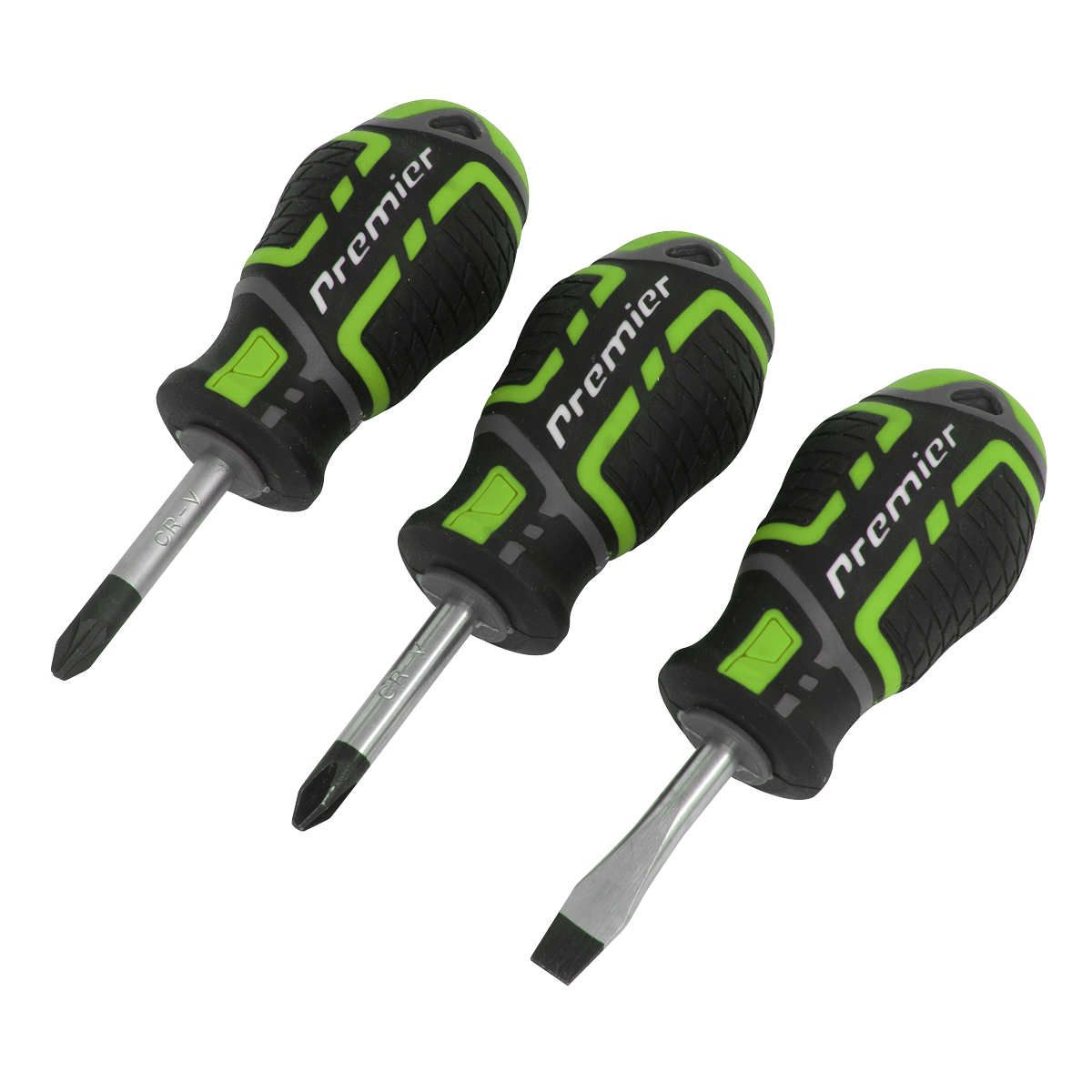 Sealey Screwdriver Set 3pc GripMAX® Stubby - Hi Vis