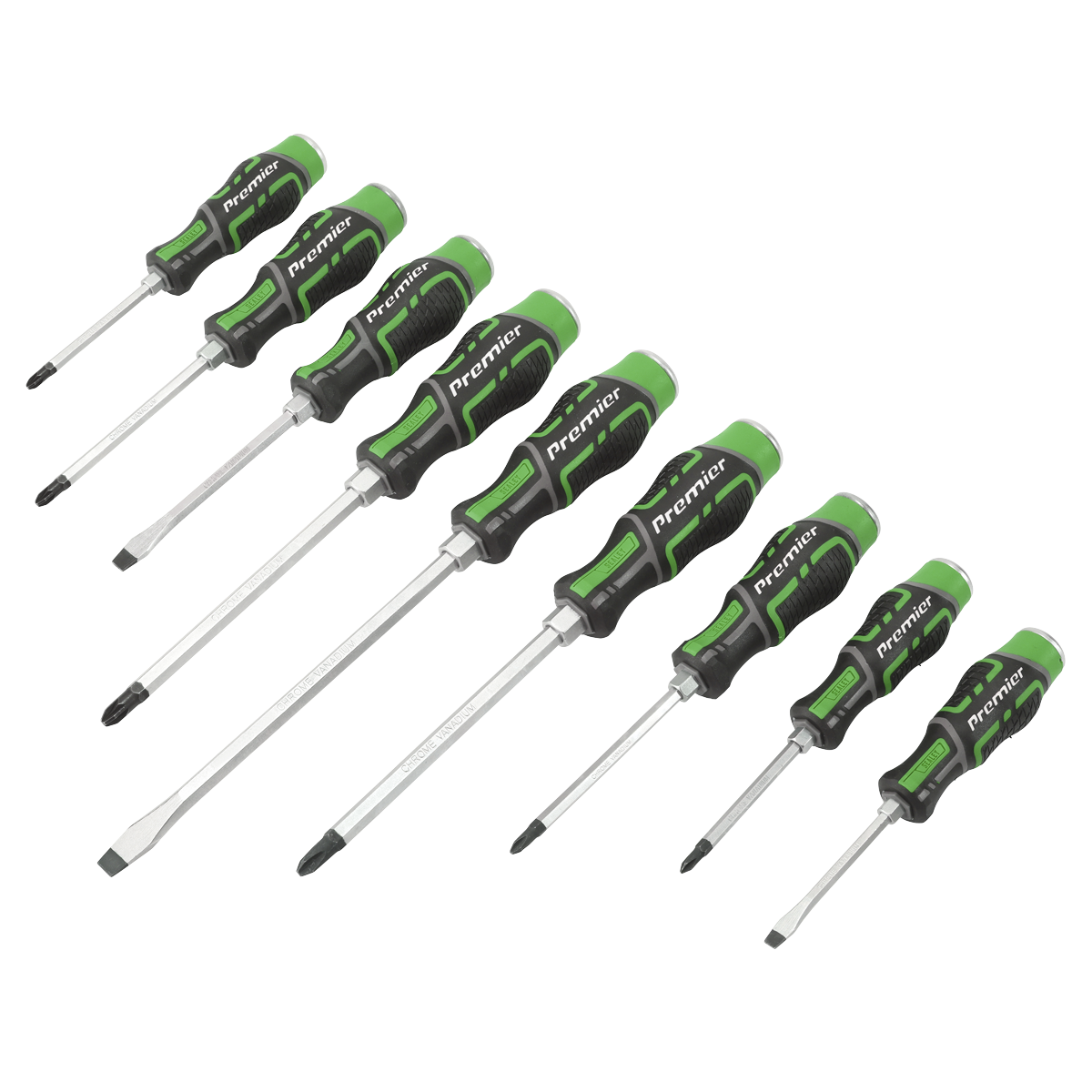 Sealey Hammer-Thru Screwdriver Set Hi-Vis Green 9pc