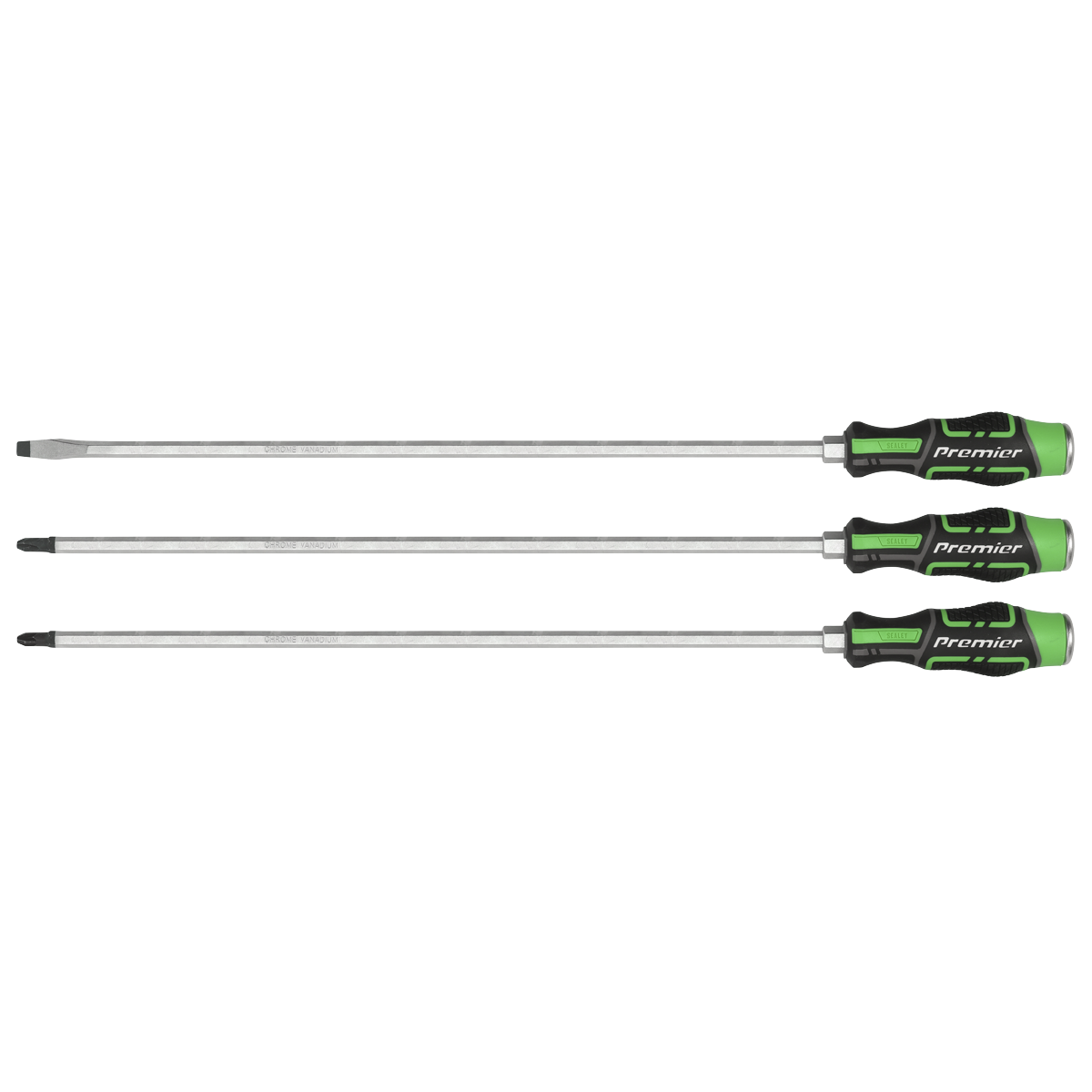 Sealey Extra-Long Hammer-Thru Screwdriver Set Hi-Vis Green 450mm 3pc