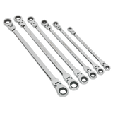 Sealey Flexi-Head Double End Ratchet Ring Spanner Set 6pc Extra-Long Metric