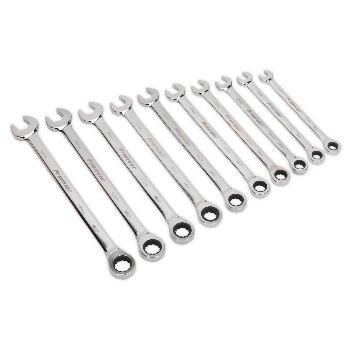 Sealey Combination Ratchet Spanner Set 10pc Extra-Long Metric