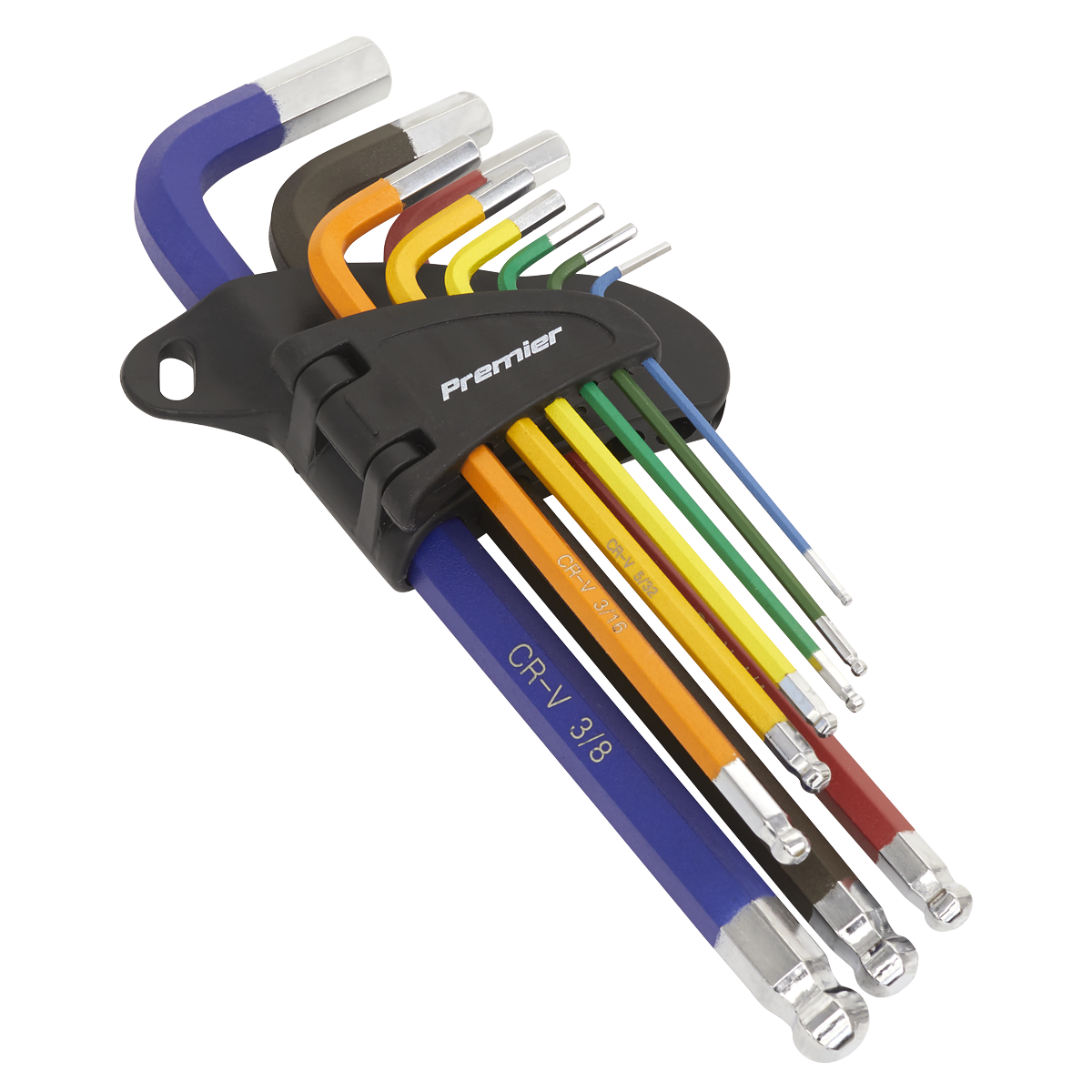 Sealey Ball-End Hex Key Set 9pc Long Colour-Coded Imperial