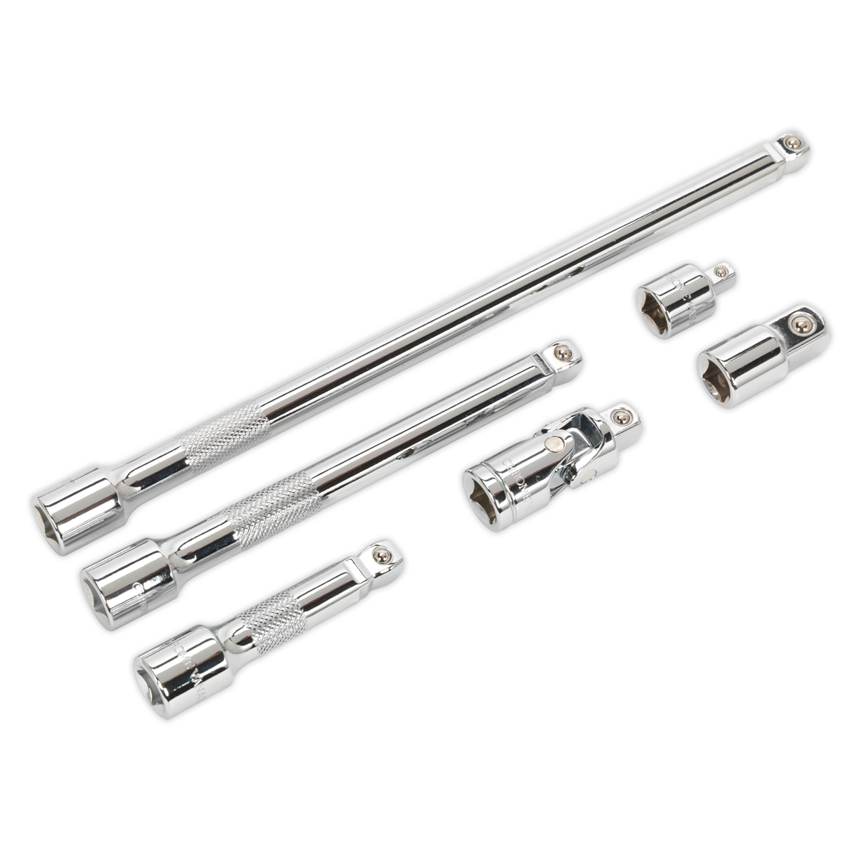 Sealey Wobble/Rigid Extension Bar, Adaptor & Universal Joint Set 6pc 3/8"Sq Drive