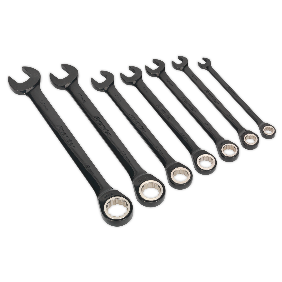 Sealey Combination Ratchet Spanner Set 7pc Black Series Metric