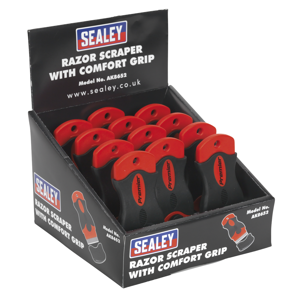 Sealey Razor Scraper with Comfort Grip Display Box of 12