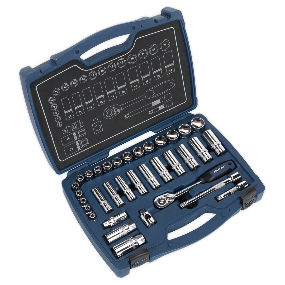 Sealey Socket Set 34pc 3/8"Sq Drive 6pt WallDrive® Metric AK8991