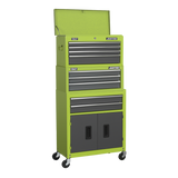 Sealey Topchest, Mid-Box & Rollcab 9 Drawer Stack - Hi-Vis Green