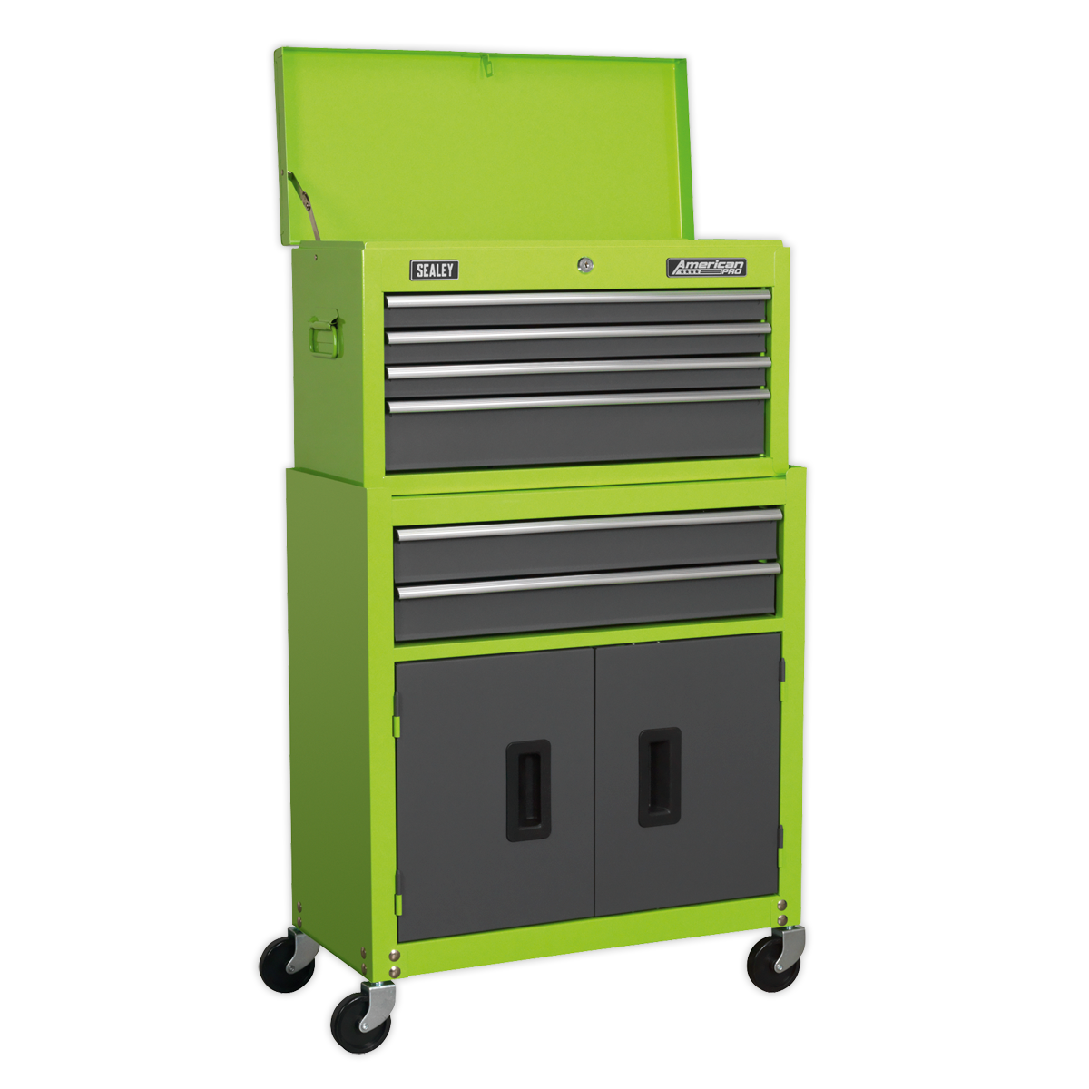 Sealey Topchest & Rollcab Combination 6 Drawer with Ball-Bearing Slides - Hi-Vis Green/Grey