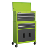 Sealey Topchest & Rollcab Combination 6 Drawer with Ball-Bearing Slides - Hi-Vis Green/Grey