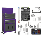 Sealey Topchest & Rollcab Combination 6 Drawer with Ball-Bearing Slides - Purple/Grey & 170pc Tool Kit