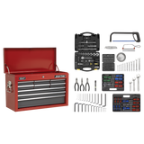 Sealey Topchest 9 Drawer with Ball-Bearing Slides - Red/Grey & 205pc Tool Kit
