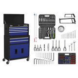 Sealey Topchest & Rollcab Combination 6 Drawer with Ball-Bearing Slides - Blue/Black & 170pc Tool Kit