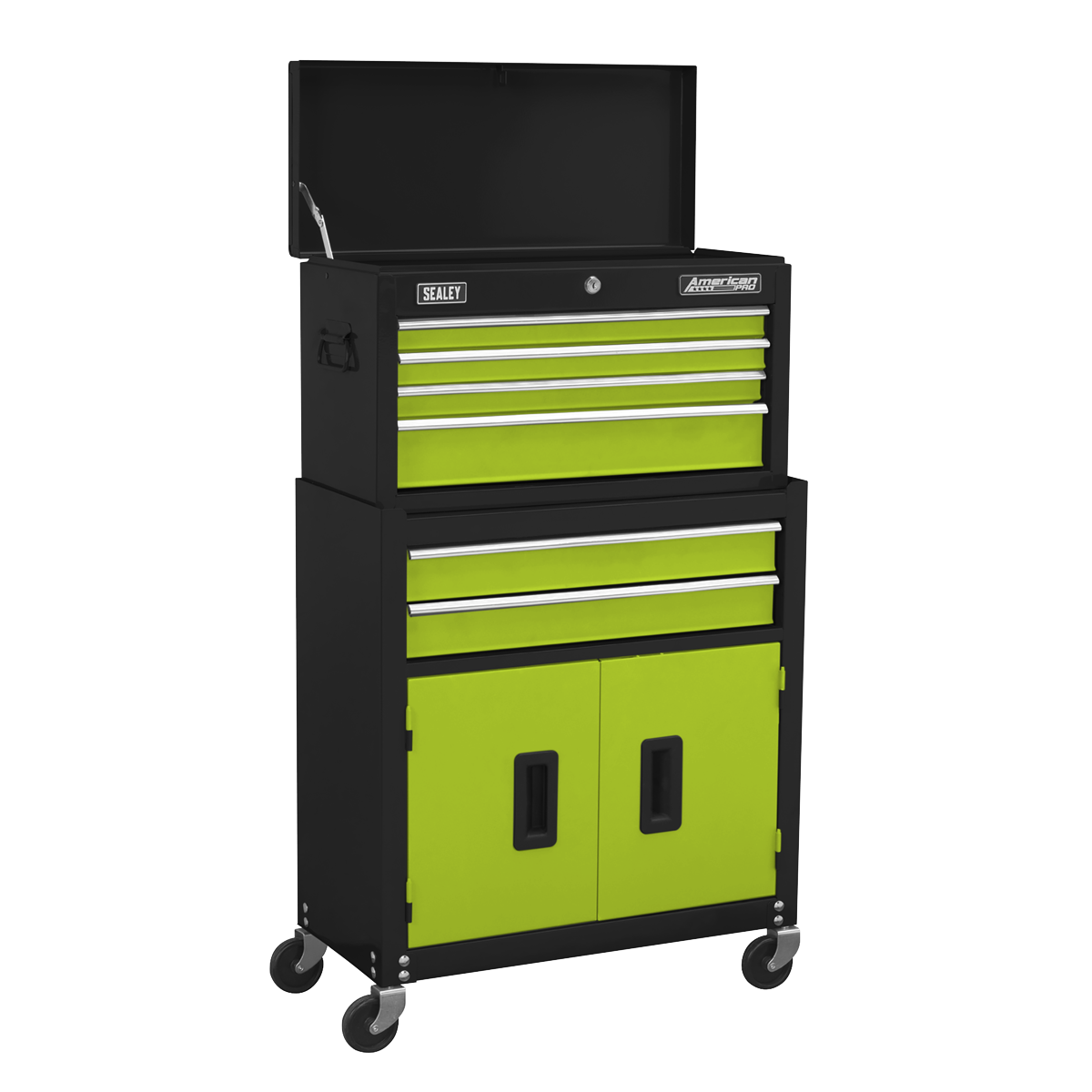 Sealey Topchest & Rollcab Combination 6 Drawer with Ball-Bearing Slides - Hi-Vis Green