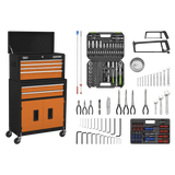 Sealey Topchest & Rollcab Combination 6 Drawer with Ball-Bearing Slides - Orange/Black & 170pc Tool Kit
