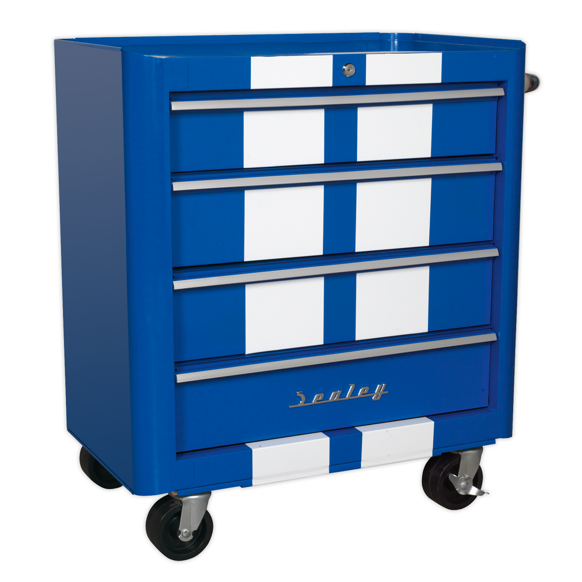 Sealey Rollcab 4 Drawer Retro Style - Blue with White Stripes