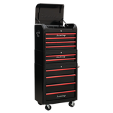 Sealey Retro Style Topchest, Mid-Box & Rollcab Combination 10 Drawer - Black with Red Anodised Drawer Pulls
