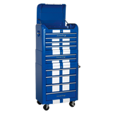Sealey Retro Style Topchest, Mid-Box & Rollcab Combination 10 Drawer Blue/White Stripes