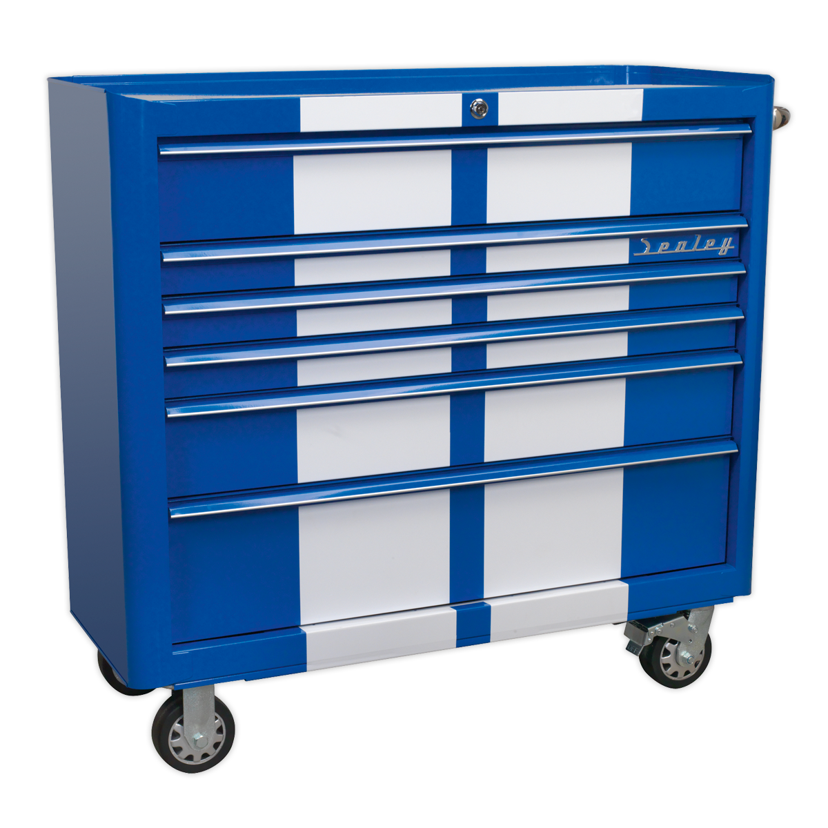 Sealey Rollcab 6 Drawer Wide Retro Style - Blue with White Stripes