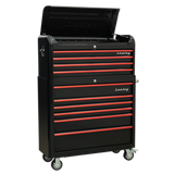 Sealey Retro Style Wide Topchest & Rollcab Combination 10 Drawer-Black with Red Anodised Drawer Pull