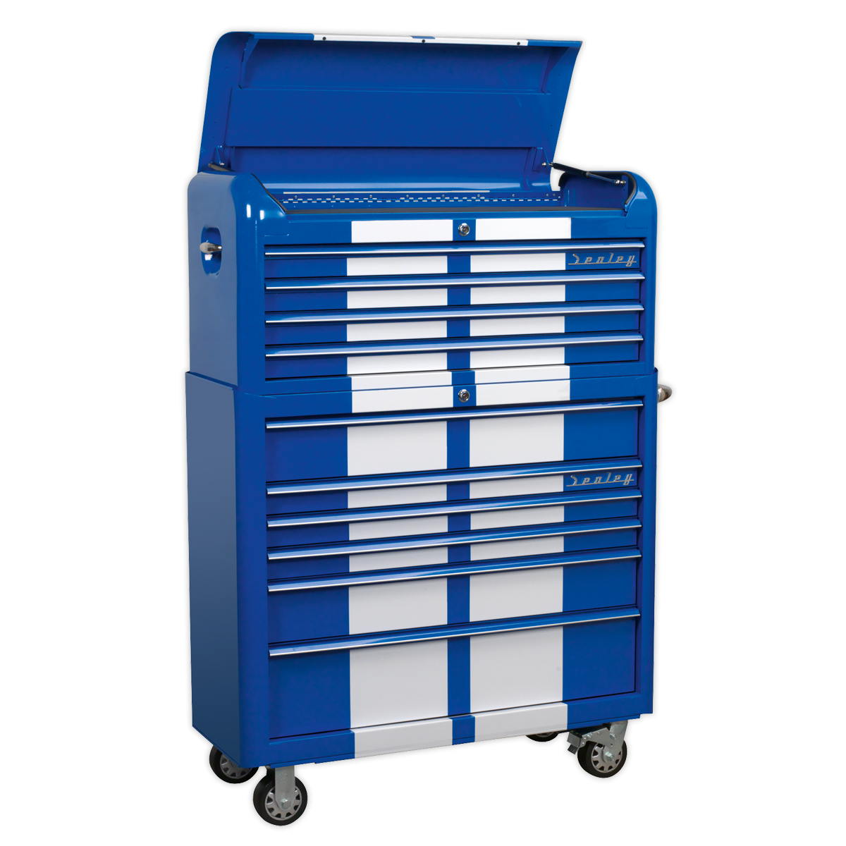 Sealey Retro Style Wide Topchest & Rollcab Combination 10 Drawer Blue/White Stripes