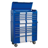 Sealey Retro Style Wide Topchest & Rollcab Combination 10 Drawer Blue/White Stripes