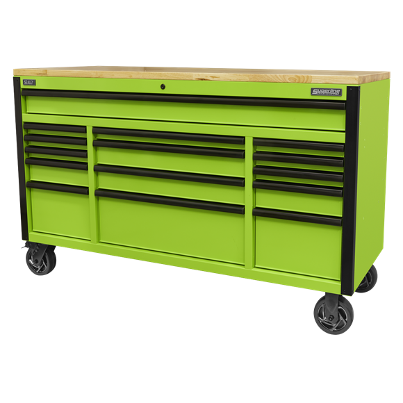 Sealey 15 Drawer Mobile Trolley with Wooden Worktop 1549mm