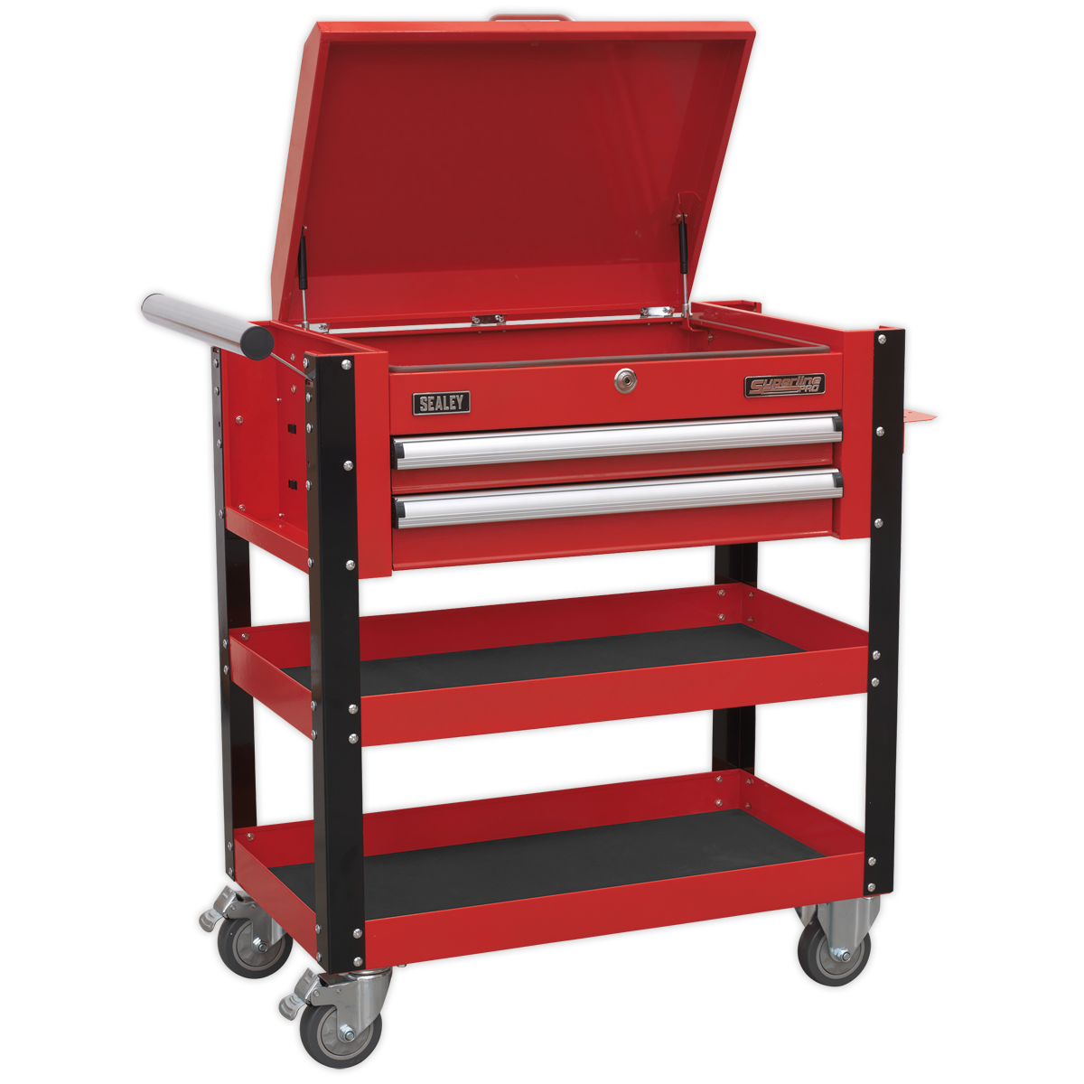 Sealey Heavy-Duty Mobile Tool & Parts Trolley 2 Drawers & Lockable Top - Red