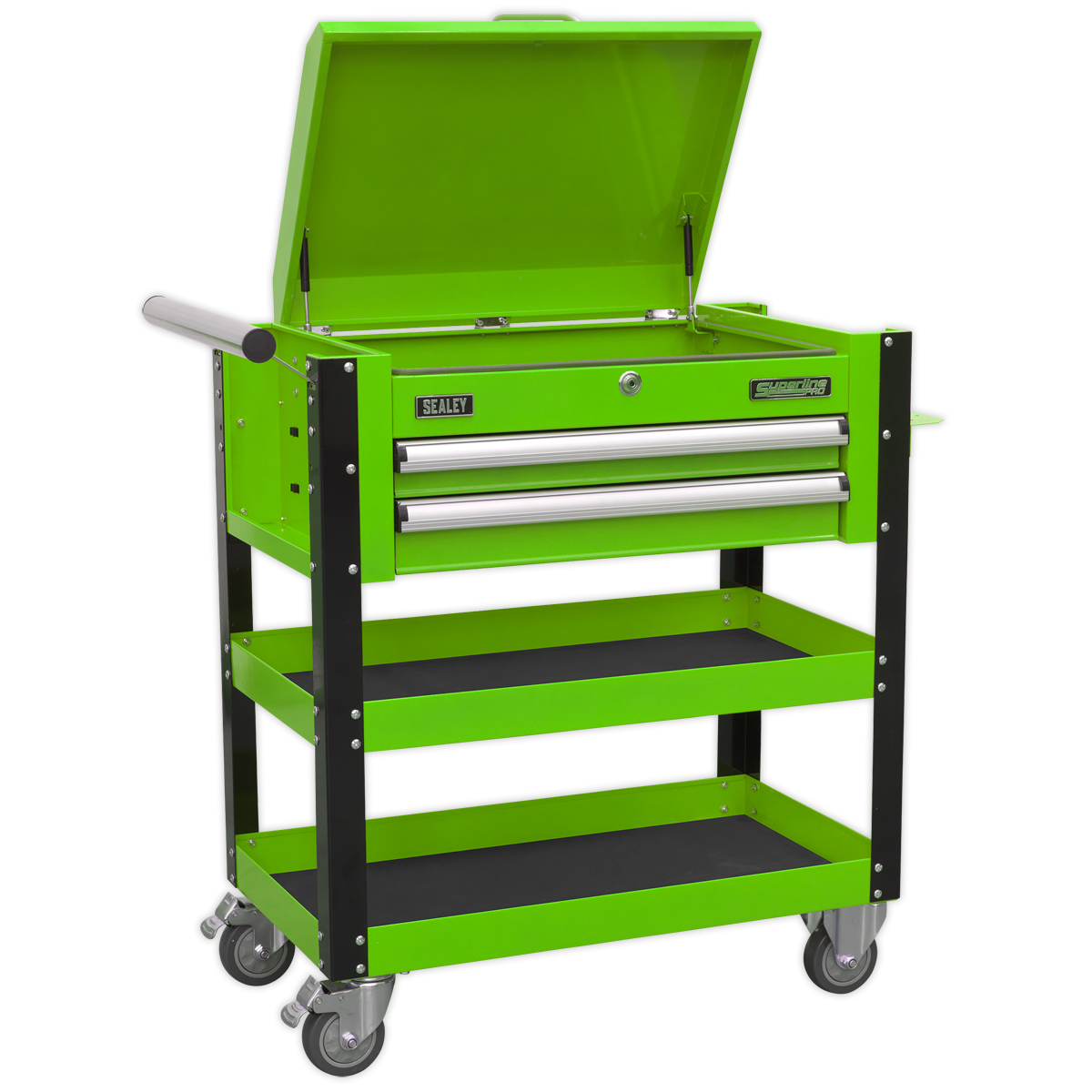 Sealey Heavy-Duty Mobile Tool & Parts Trolley 2 Drawers & Lockable Top - Green