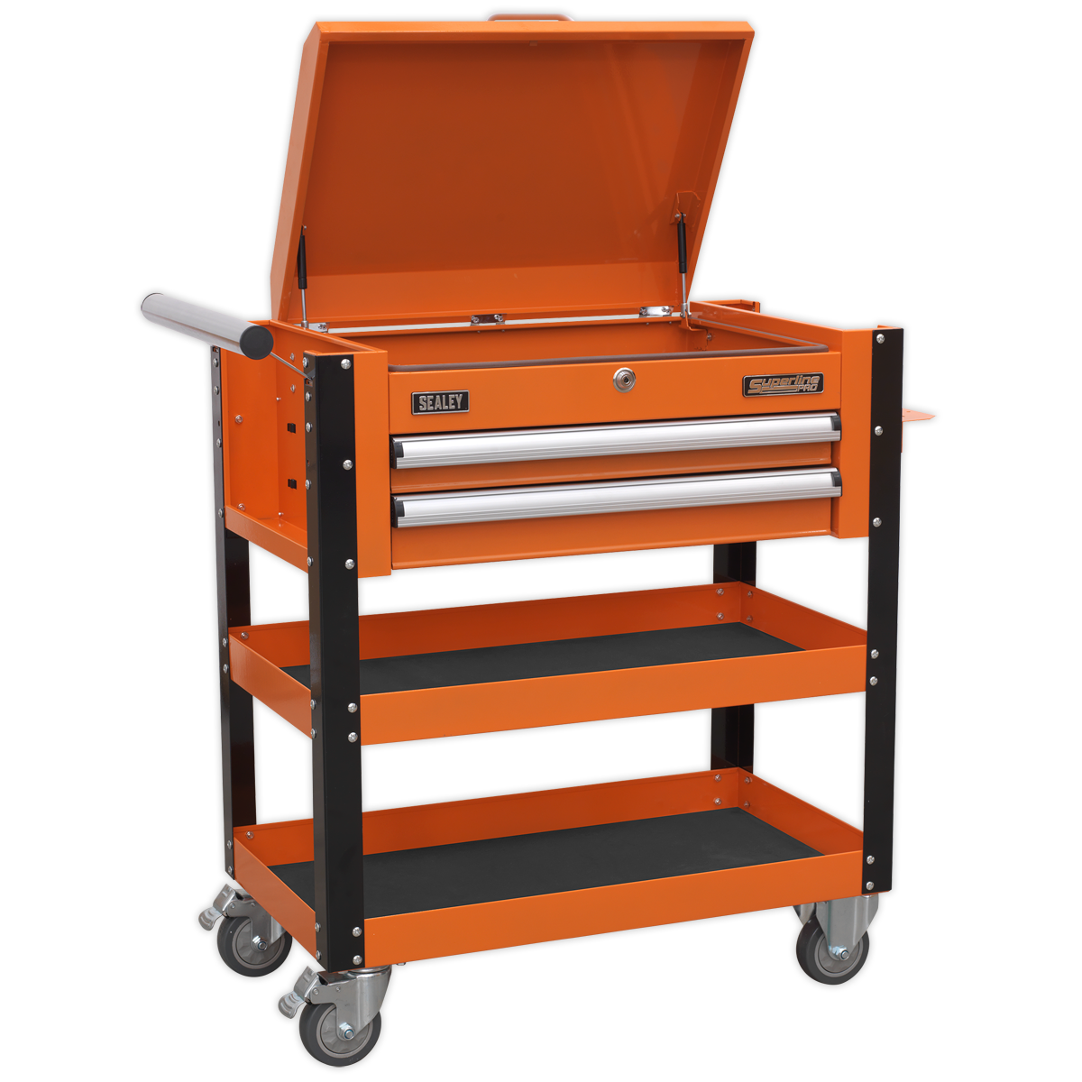Sealey Heavy-Duty Mobile Tool & Parts Trolley 2 Drawers & Lockable Top - Orange
