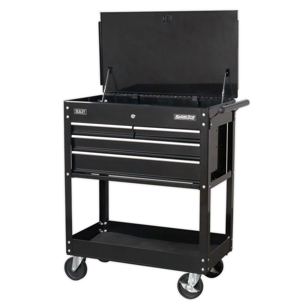 Sealey Heavy-Duty Mobile Tool & Parts Trolley with 4 Drawers & Lockable Top - Black