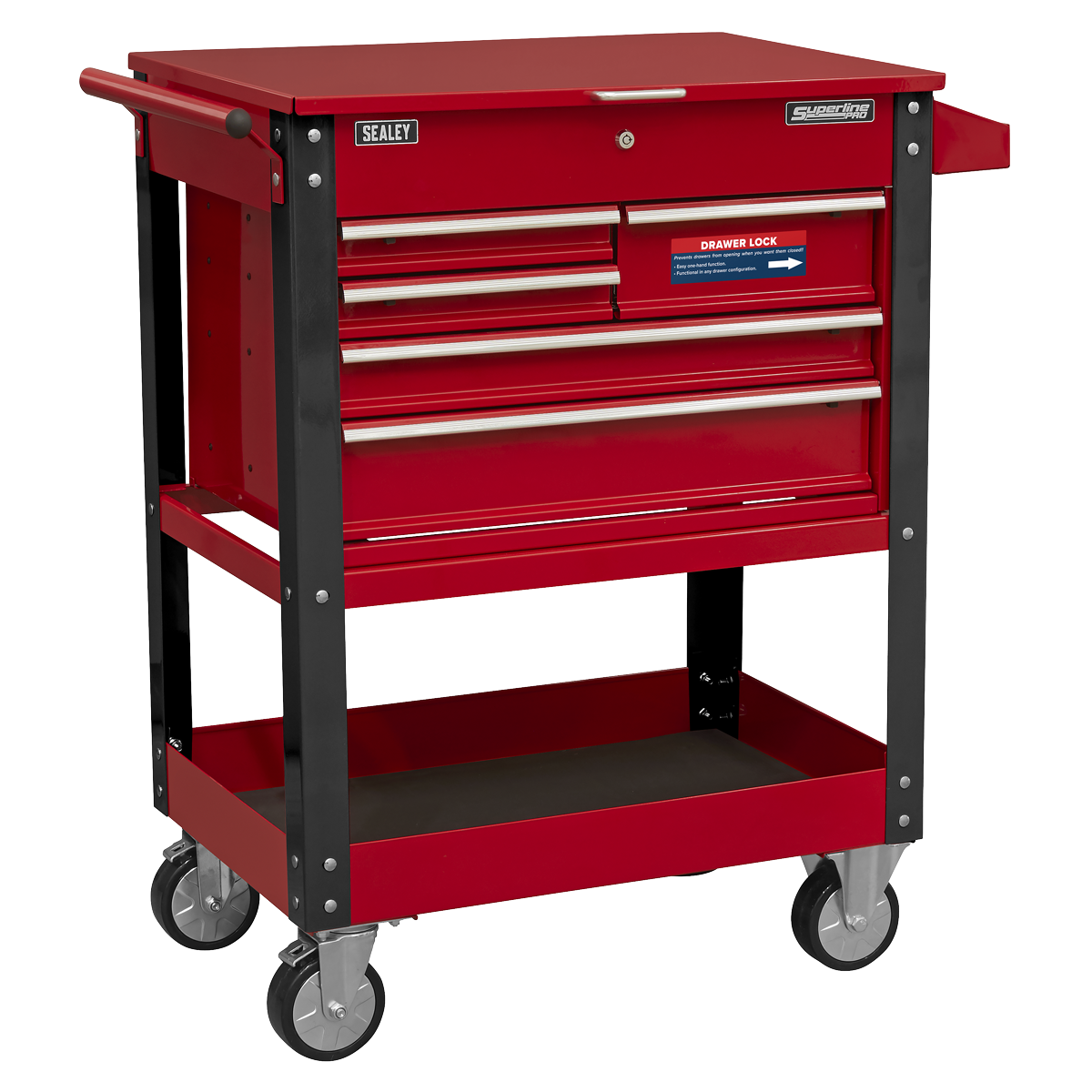Sealey Heavy-Duty Mobile Tool & Parts Trolley with 5 Drawers & Lockable Top