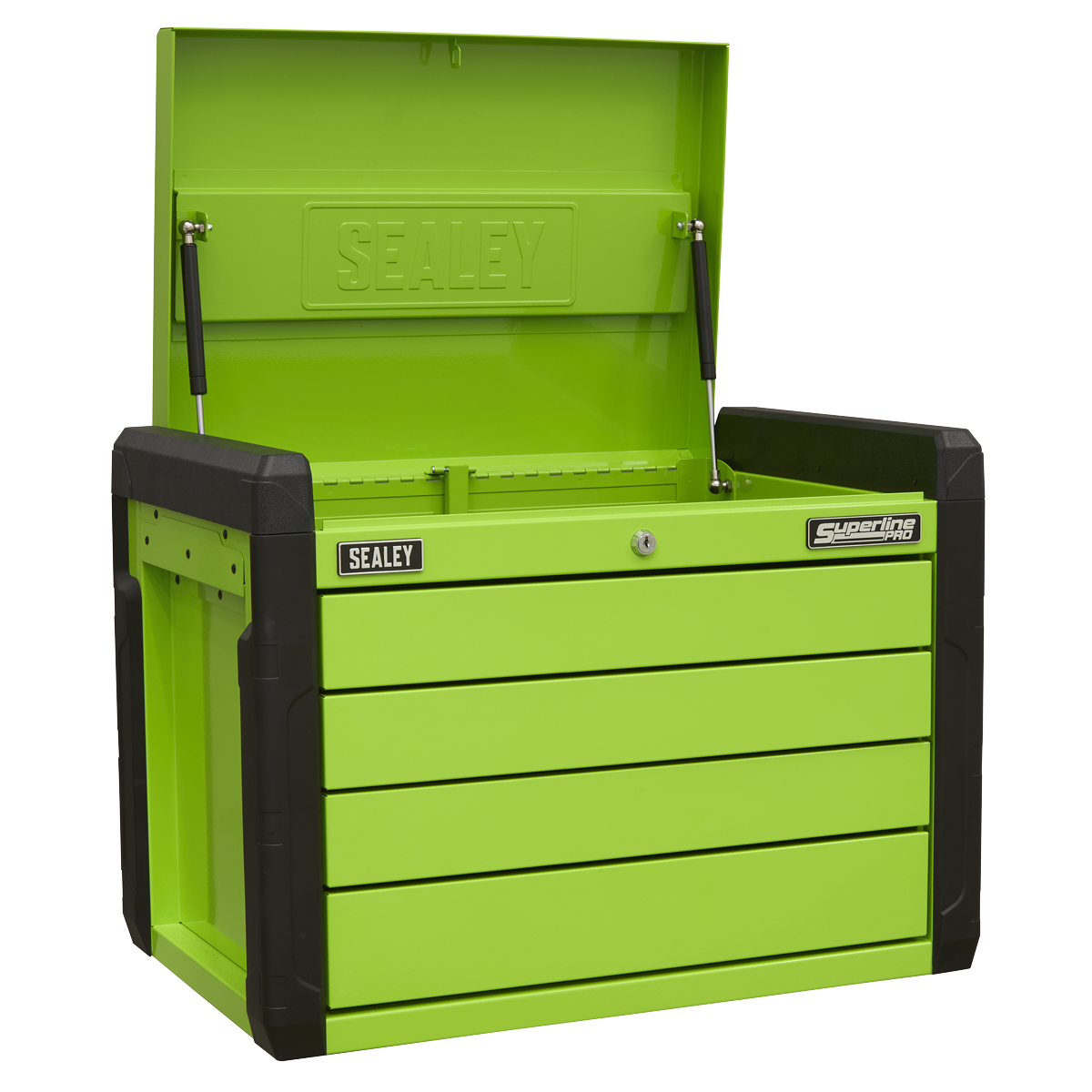Sealey 4 Drawer Push-to-Open Topchest with Ball-Bearing Slides - Hi-Vis Green