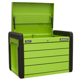 Sealey 4 Drawer Push-to-Open Topchest with Ball-Bearing Slides - Hi-Vis Green