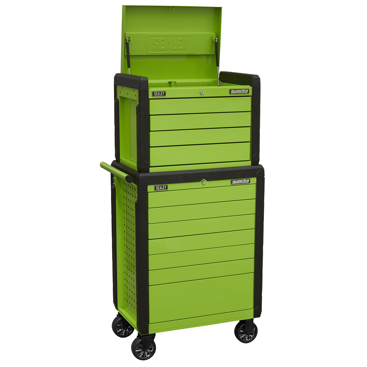 Sealey Topchest & Rollcab Combination 11 Drawer Push-To-Open Hi-Vis Green