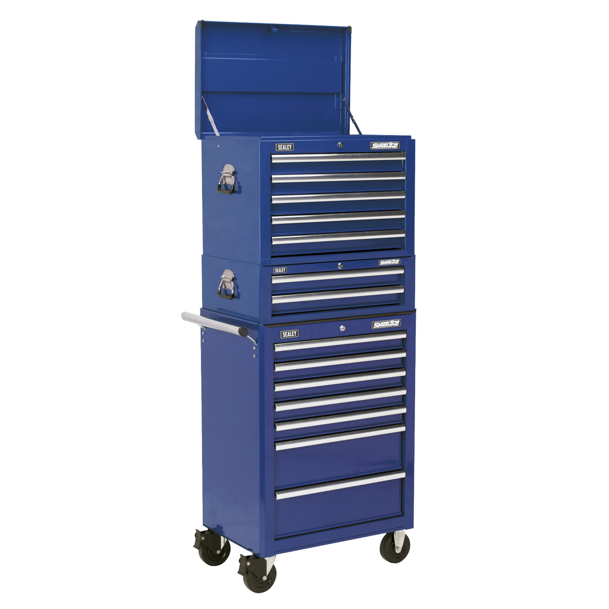 Sealey Topchest, Mid-Box & Rollcab Combination 14 Drawer with Ball-Bearing Slides - Blue