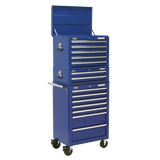 Sealey Topchest, Mid-Box & Rollcab Combination 14 Drawer with Ball-Bearing Slides - Blue