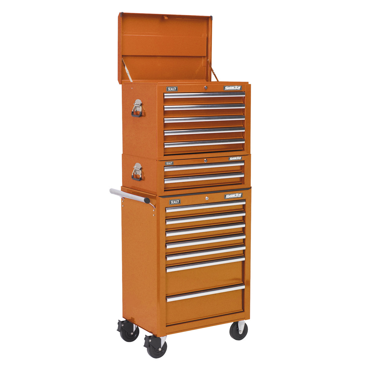 Sealey Topchest, Mid-Box & Rollcab Combination 14 Drawer with Ball-Bearing Slides - Orange