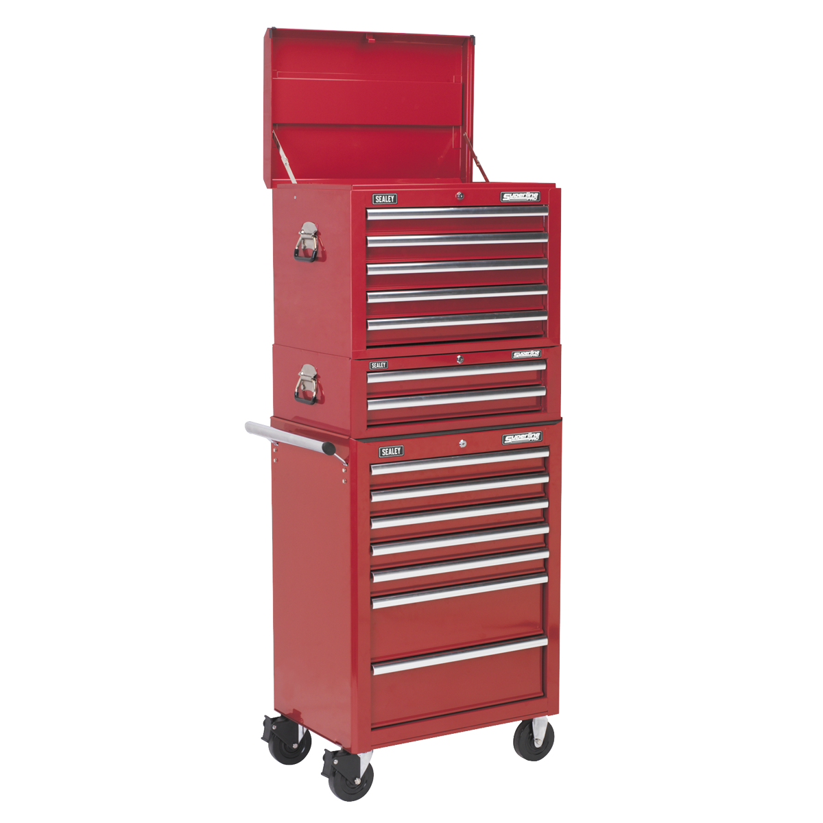 Sealey Topchest, Mid-Box & Rollcab Combination 14 Drawer with Ball-Bearing Slides - Red