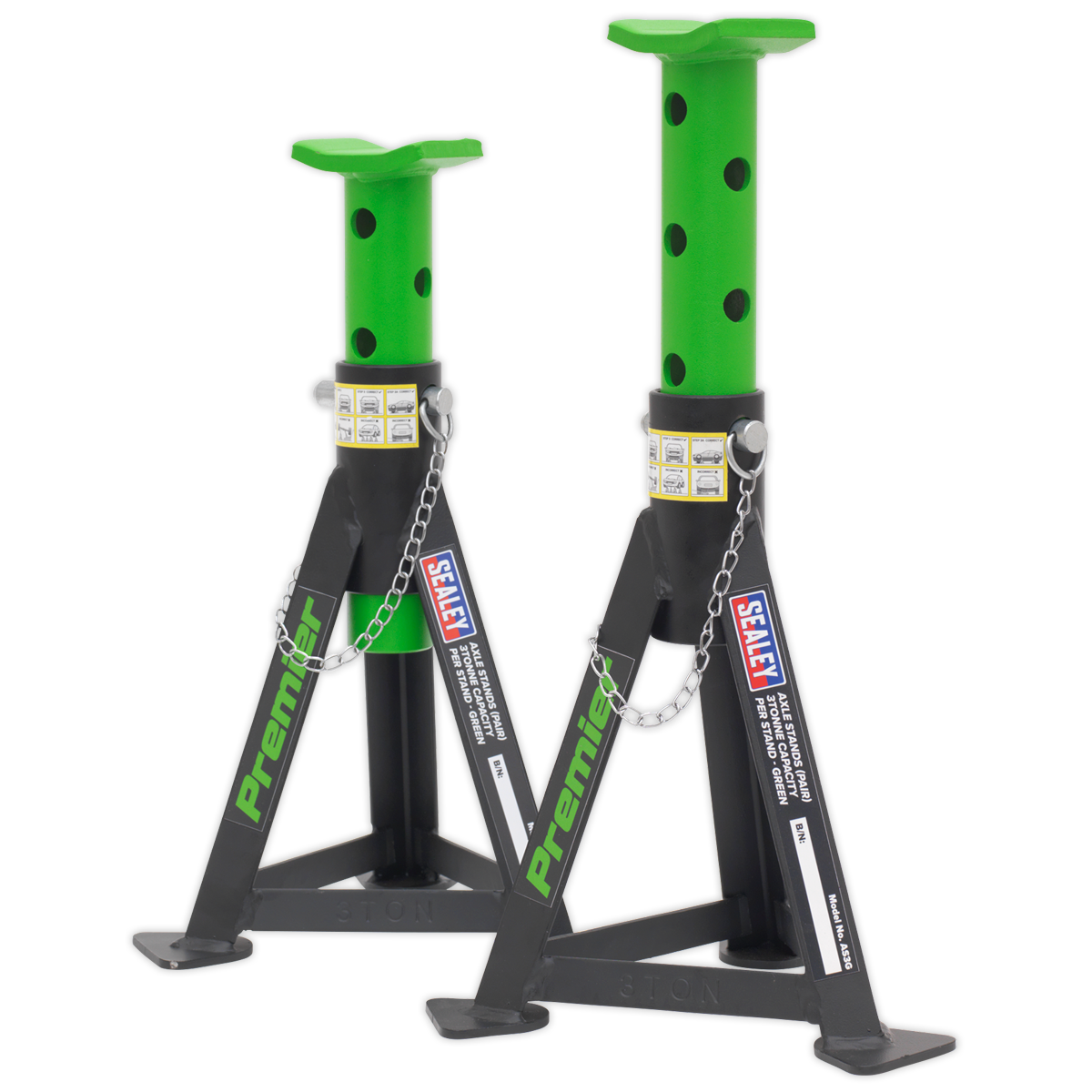Sealey Axle Stands (Pair) 3 Tonne Capacity per Stand - Green