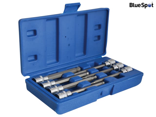 BlueSpot Tools 3/8in Drive Extra Long Hex Ball Socket Bit Set, 7 Piece